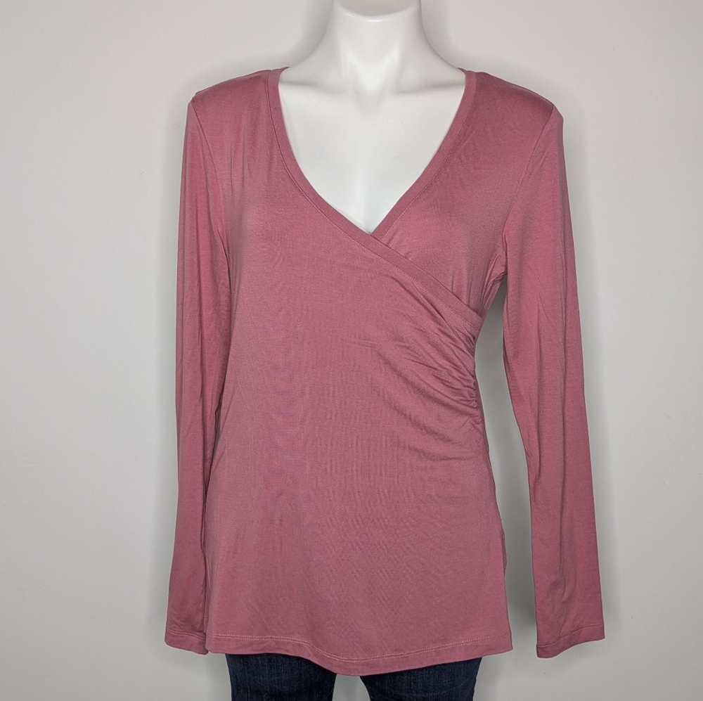 Halogen Blush Pink V Neck Lightweight Long Sleeve Top L
